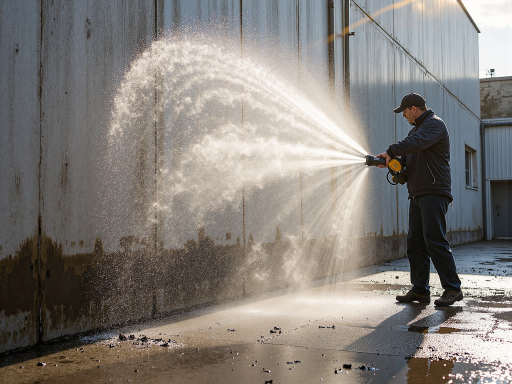 专业高压清洗设备,现代化工业清洗机,金属外壳,多根清洗管路连接,体现专业性